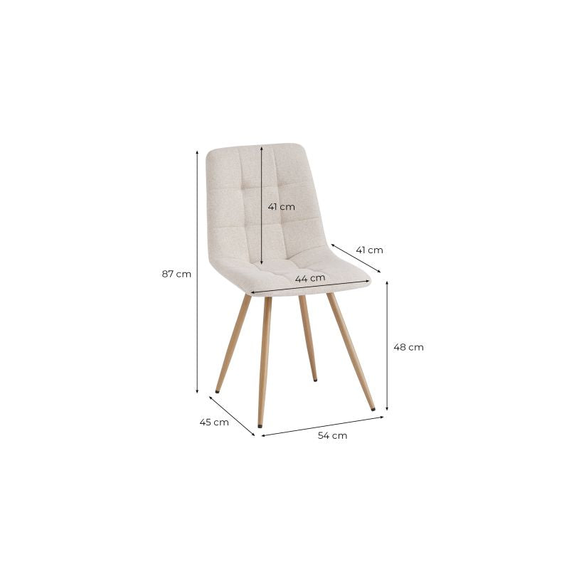 NICOLE - Lot de 4 chaises en tissu pieds bois - Beige