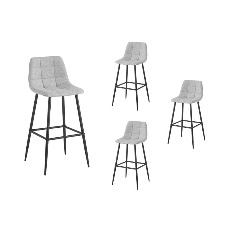 NICOLE - Lot de 4 tabourets de bar en tissu avec pieds noir - Gris