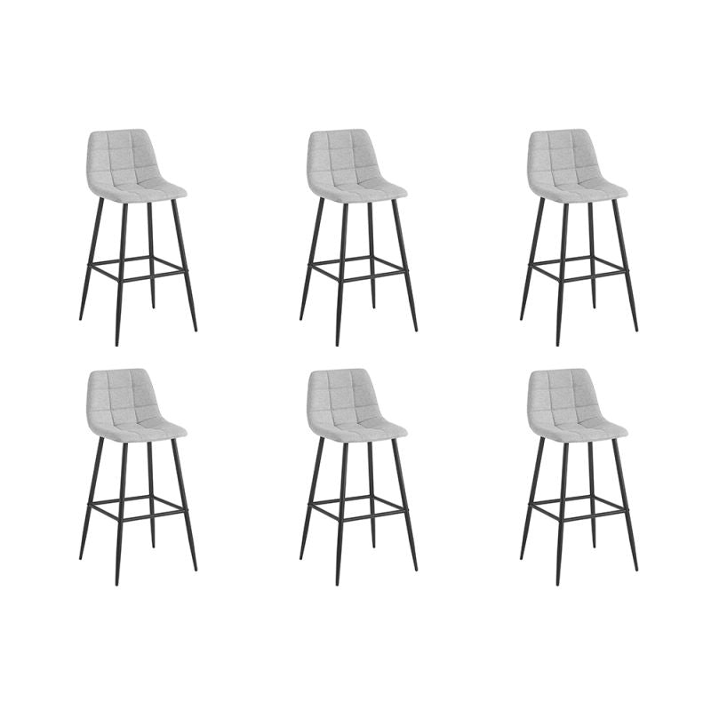 NICOLE - Lot de 6 tabourets de bar en tissu avec pieds noir - Gris