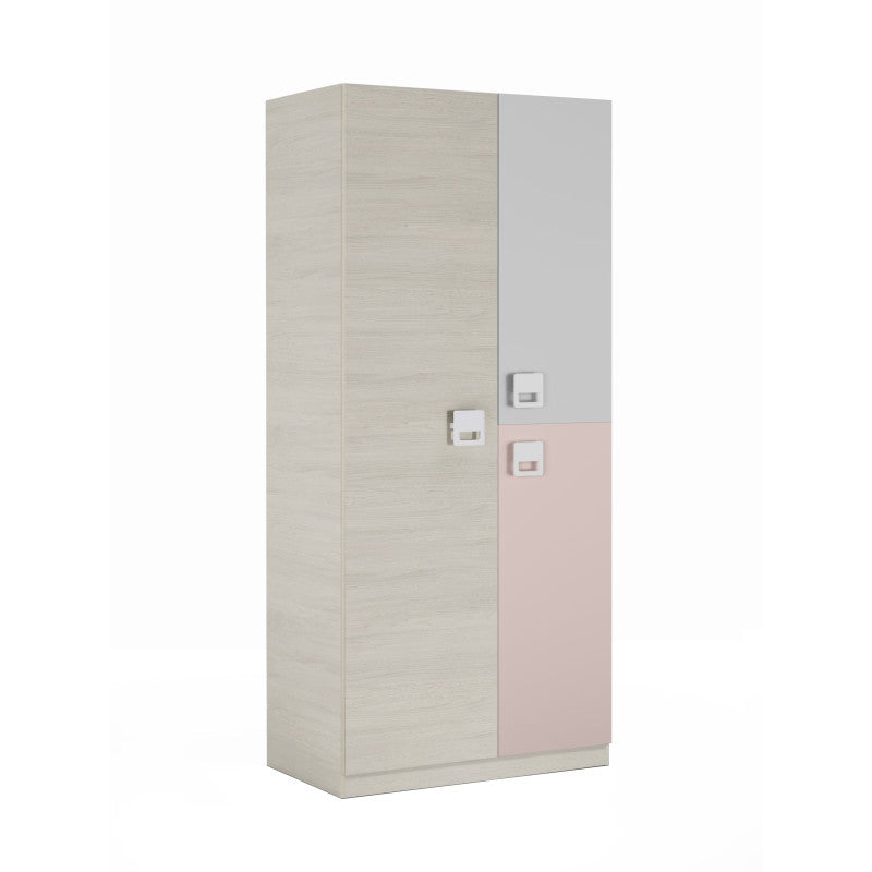 FOARM - Armoire penderie enfant 3 portes L90 x H200 cm - Gris/rose