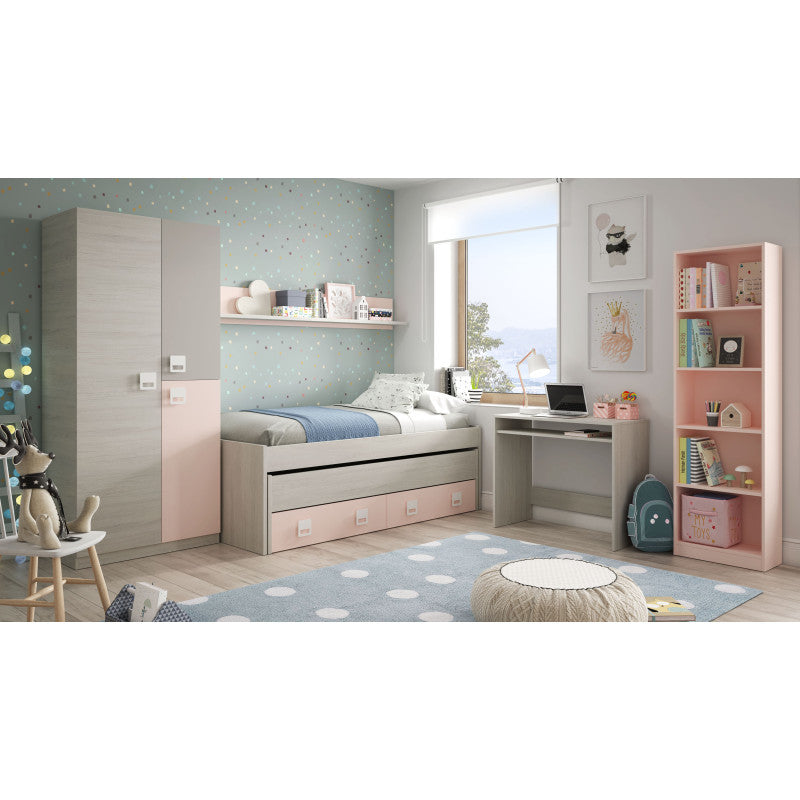 FOARM - Armoire penderie enfant 3 portes L90 x H200 cm - Gris/rose