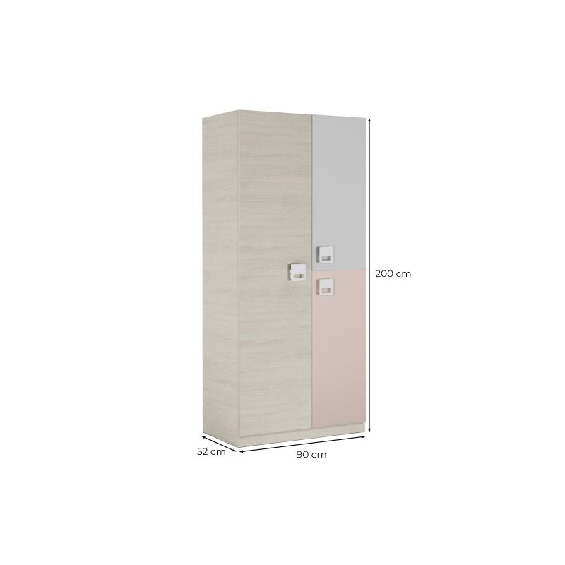 FOARM - Armoire penderie enfant 3 portes L90 x H200 cm - Gris/rose