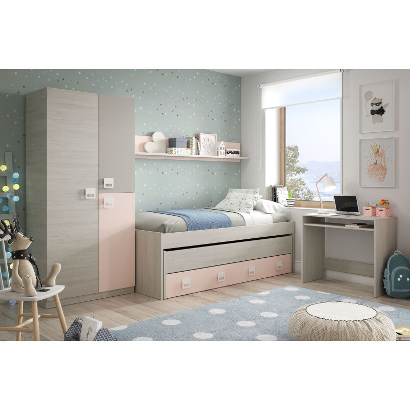 FOARM - Armoire penderie enfant 3 portes L90 x H200 cm - Gris/rose