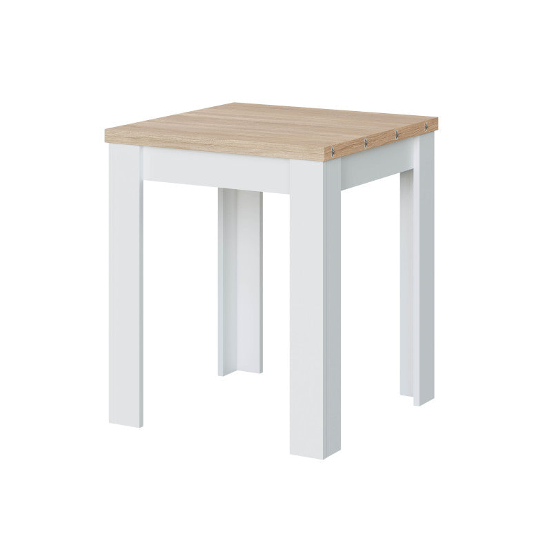 FOGLIA - Table auxiliaire extensible L67/134 x P67cm - Blanc/chêne