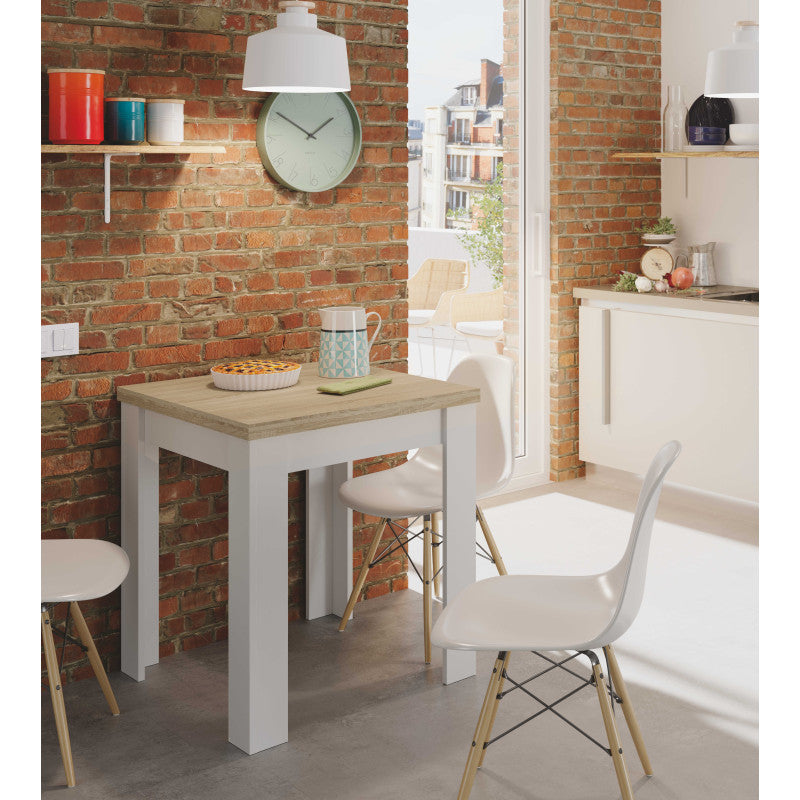 FOGLIA - Table auxiliaire extensible L67/134 x P67cm - Blanc/chêne