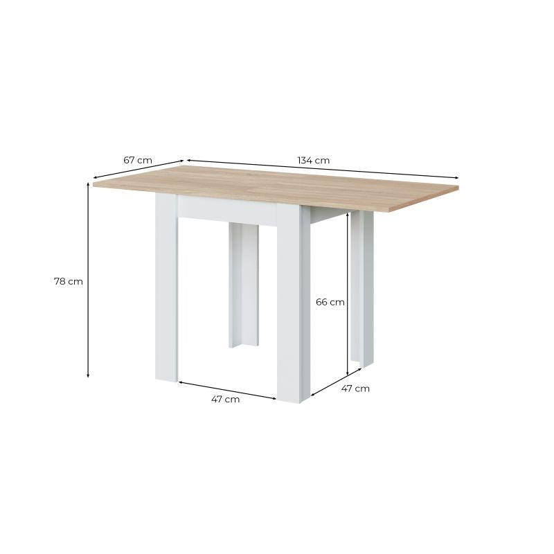 FOGLIA - Table auxiliaire extensible L67/134 x P67cm - Blanc/chêne