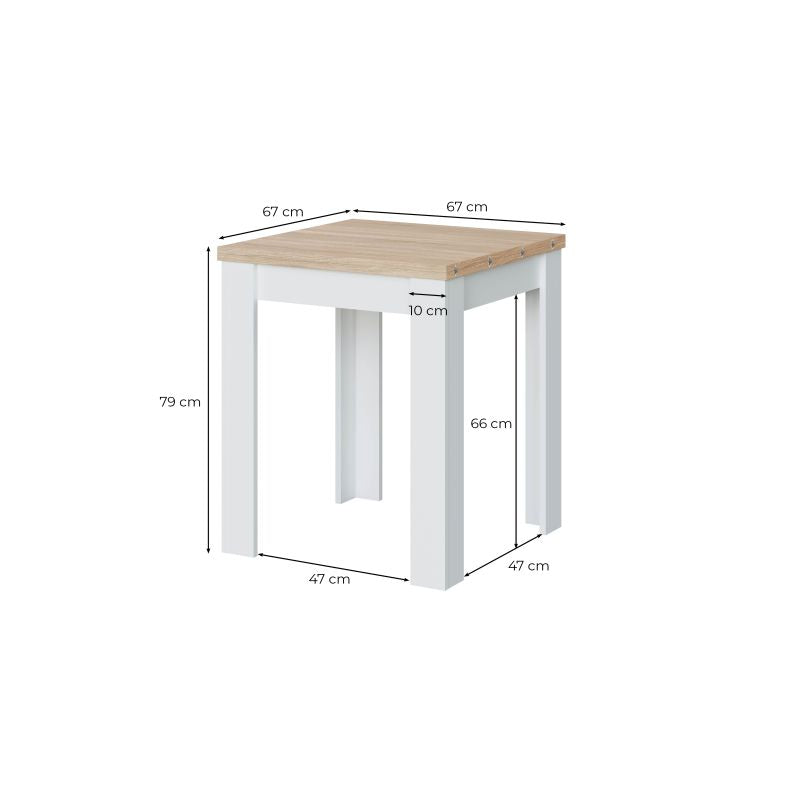 FOGLIA - Table auxiliaire extensible L67/134 x P67cm - Blanc/chêne