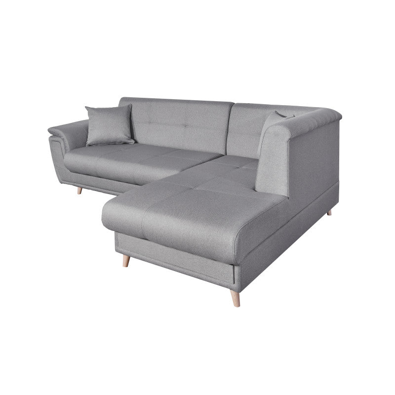 FORTY - Canapé d'angle convertible en tissu et pieds bois - Gris