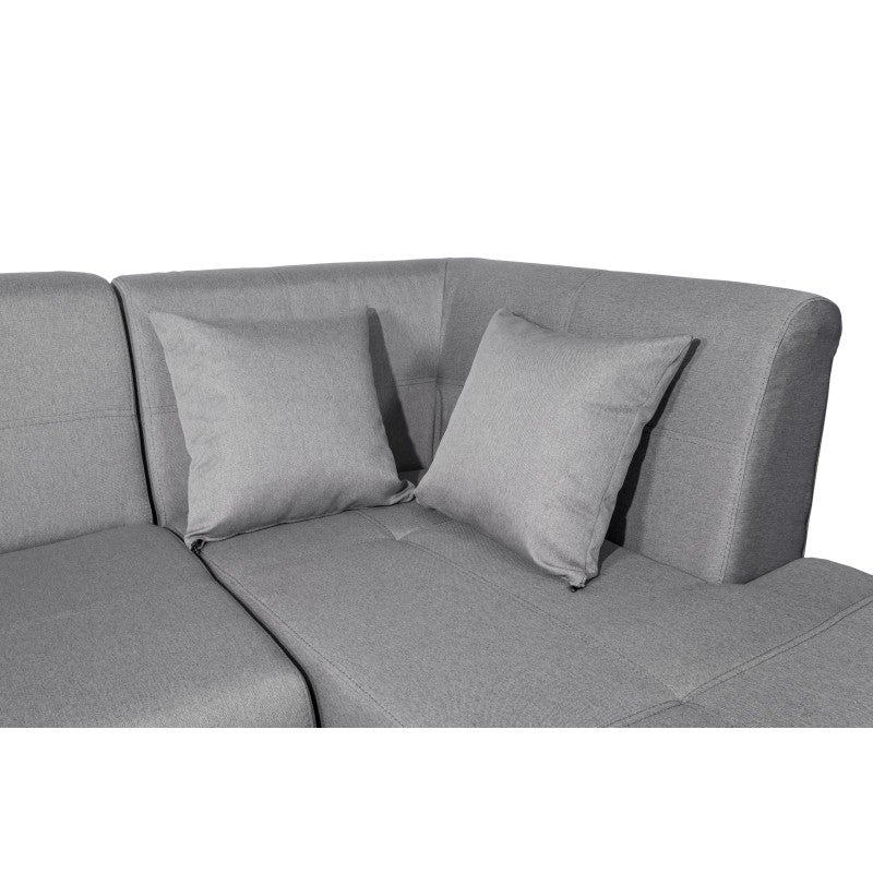 FORTY - Canapé d'angle convertible en tissu et pieds bois - Gris