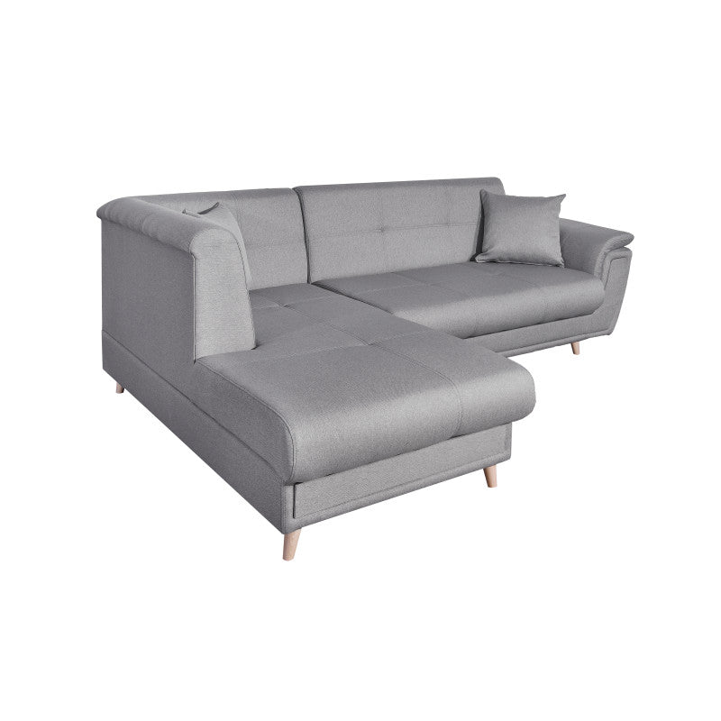 FORTY - Canapé d'angle convertible en tissu et pieds bois - Gris