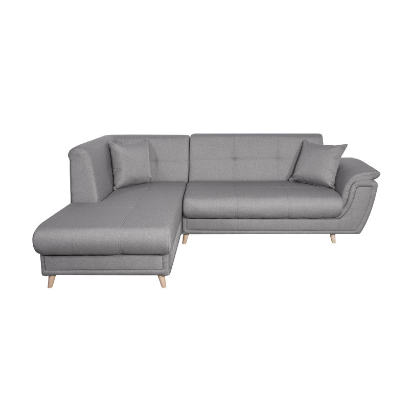 FORTY - Canapé d'angle convertible en tissu et pieds bois - Gris