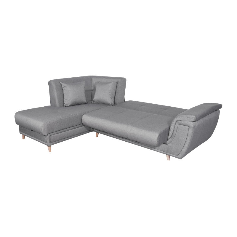 FORTY - Canapé d'angle convertible en tissu et pieds bois - Gris