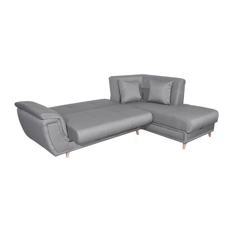 FORTY - Canapé d'angle convertible en tissu et pieds bois - Gris