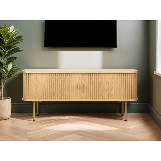 OYA - Meuble TV 120cm en bois et laiton - Bois