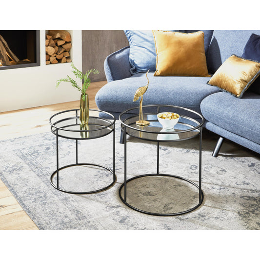 OYAV- Lot de 2 tables basses en métal avec miroir - Noir