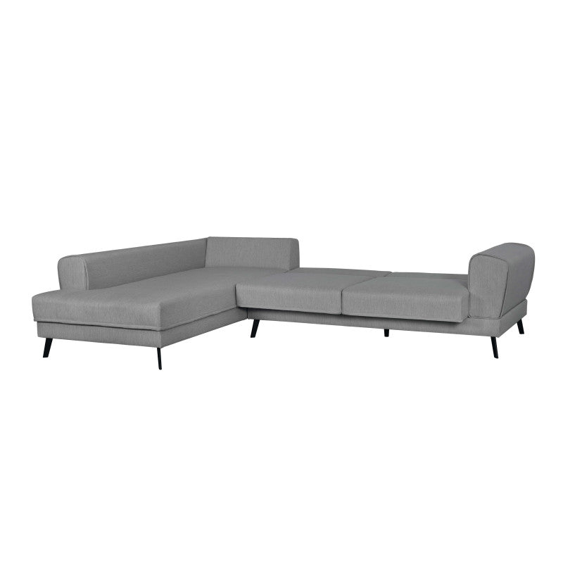 ORION - Canapé d'angle convertible 2 coffres en tissu et pieds en métal noir - Gris clair