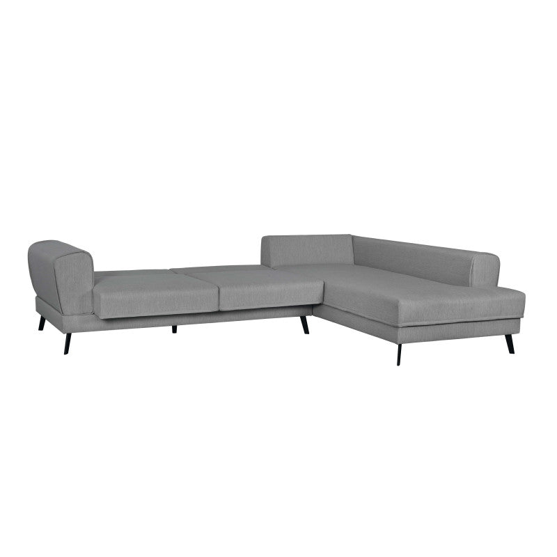 ORION - Canapé d'angle convertible 2 coffres en tissu et pieds en métal noir - Gris clair