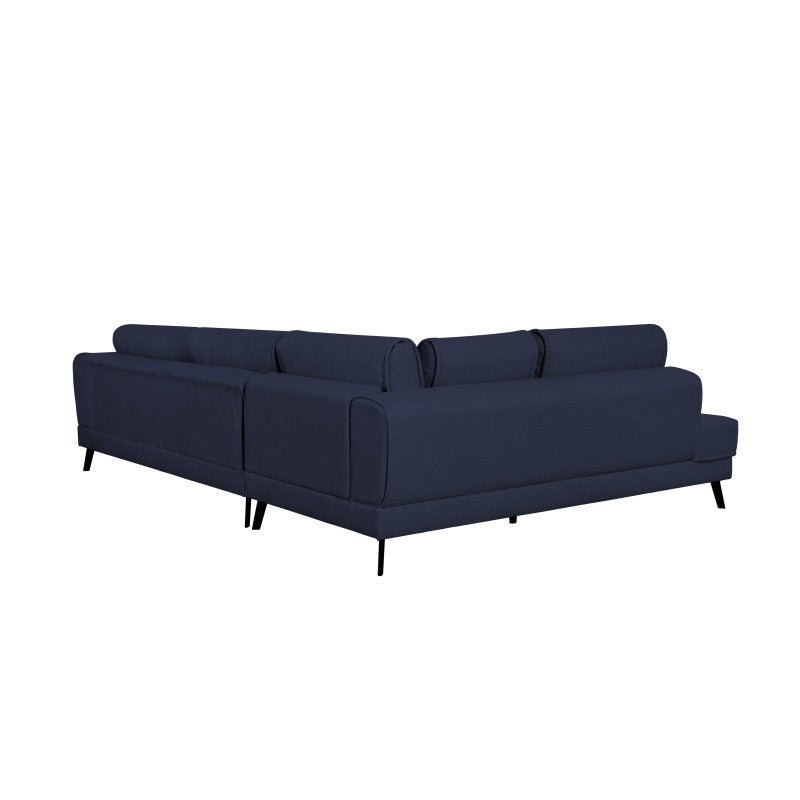 ORION - Canapé d'angle convertible 2 coffres en tissu et pieds en métal noir - Bleu foncé