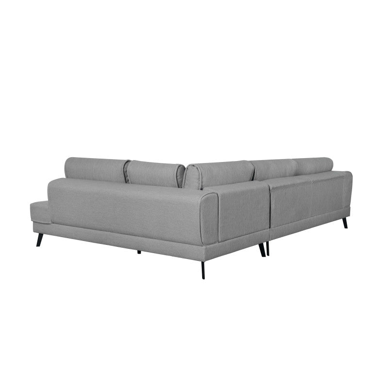 ORION - Canapé d'angle convertible 2 coffres en tissu et pieds en métal noir - Gris clair