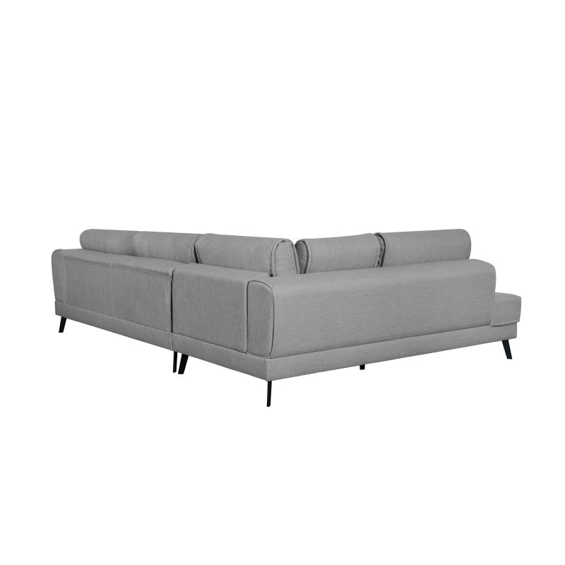 ORION - Canapé d'angle convertible 2 coffres en tissu et pieds en métal noir - Gris clair