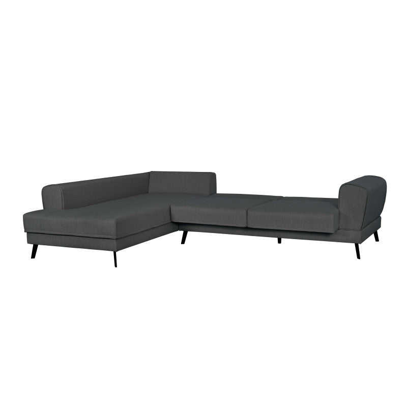 ORION - Canapé d'angle convertible 2 coffres en tissu et pieds en métal noir - Gris foncé