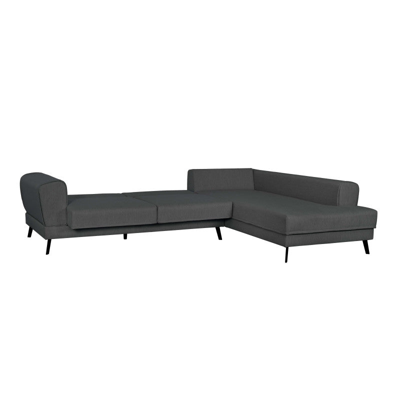 ORION - Canapé d'angle convertible 2 coffres en tissu et pieds en métal noir - Gris foncé