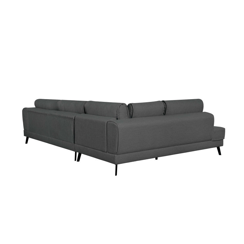 ORION - Canapé d'angle convertible 2 coffres en tissu et pieds en métal noir - Gris foncé