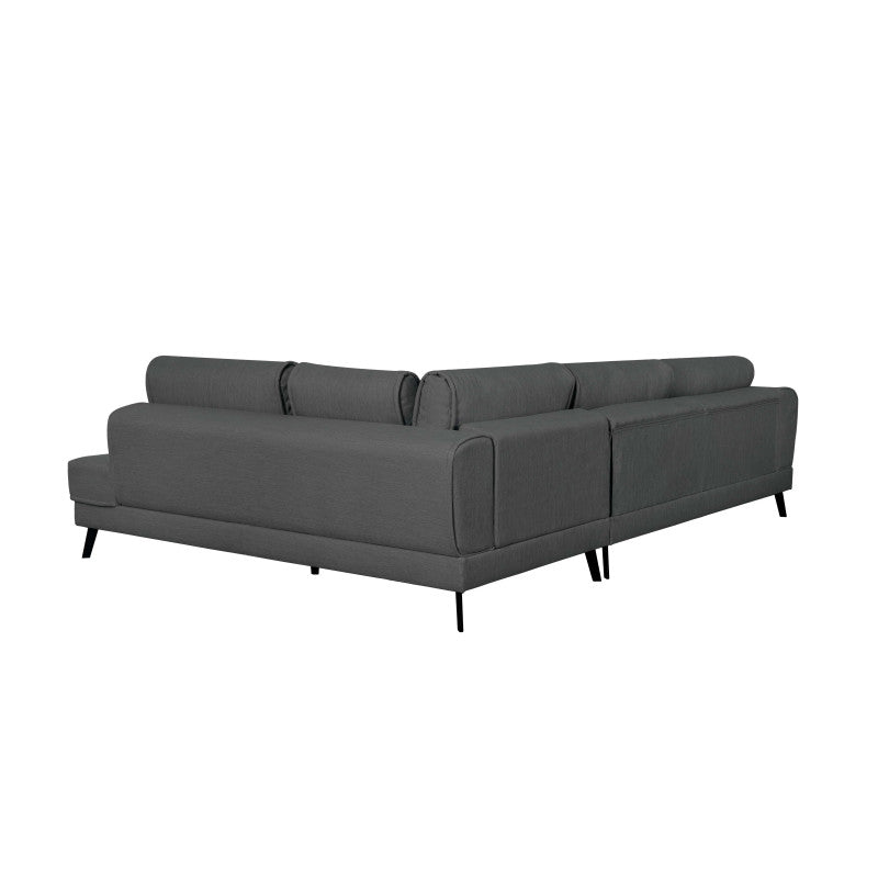 ORION - Canapé d'angle convertible 2 coffres en tissu et pieds en métal noir - Gris foncé