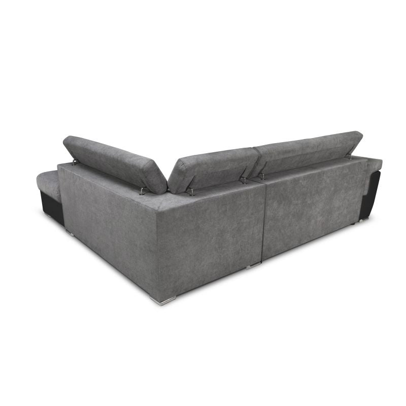 MILO - Canapé d'angle convertible avec coffre en simili et tissu - Gris/noir