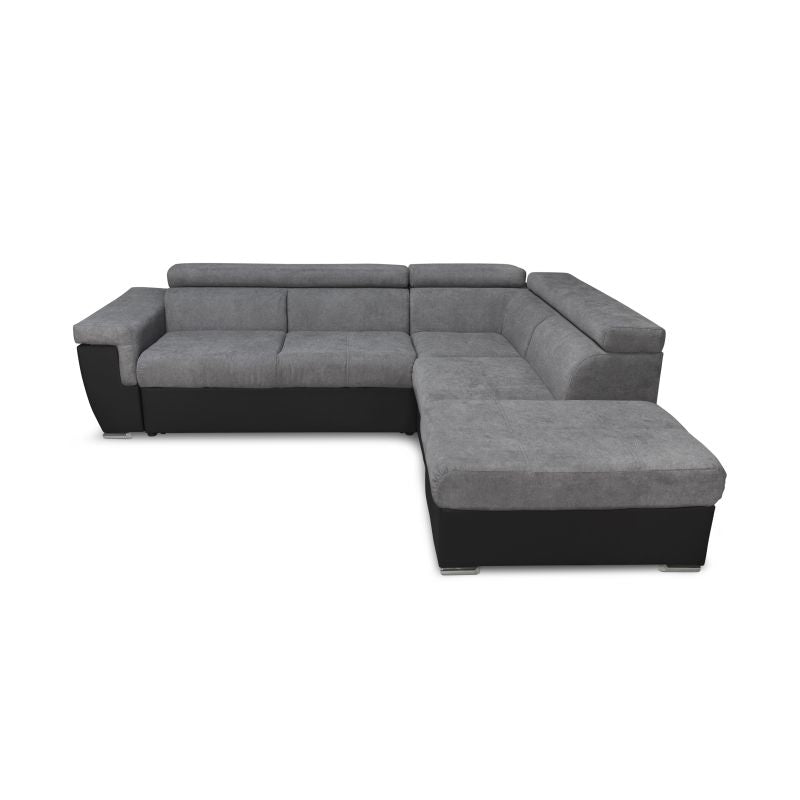 MILO - Canapé d'angle convertible avec coffre en simili et tissu - Gris/noir