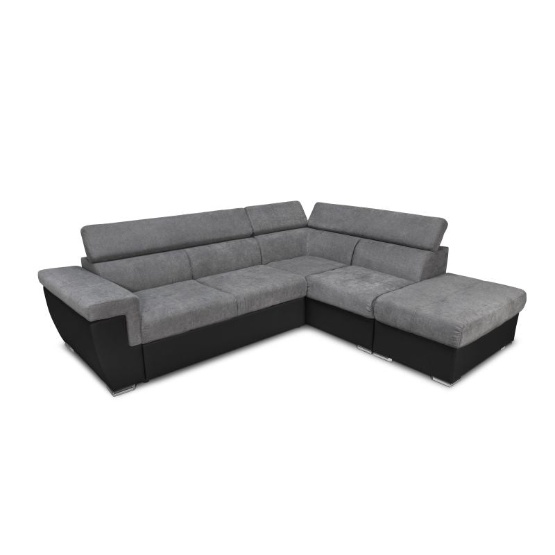 MILO - Canapé d'angle convertible avec coffre en simili et tissu - Gris/noir