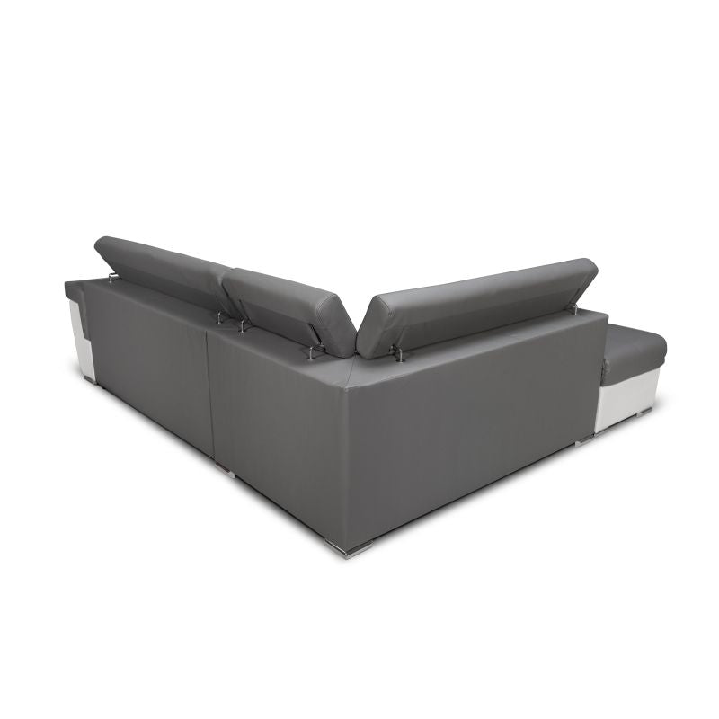 MILO - Canapé d'angle convertible avec coffre en simili - Gris/blanc