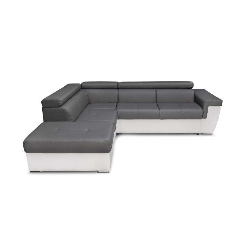 MILO - Canapé d'angle convertible avec coffre en simili - Gris/blanc