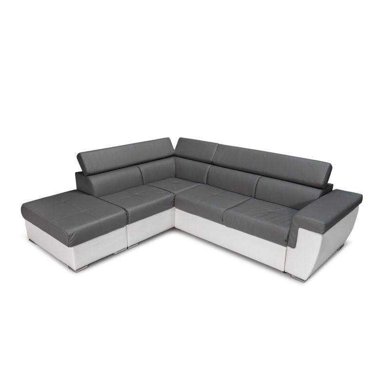 MILO - Canapé d'angle convertible avec coffre en simili - Gris/blanc