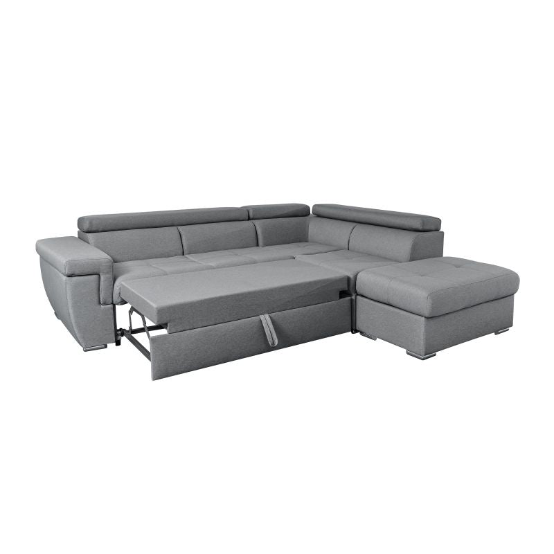 MILO - Canapé d'angle convertible avec coffre en tissu - Gris clair