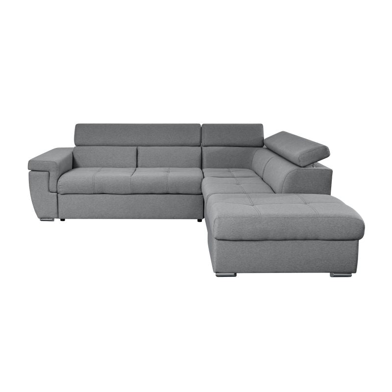 MILO - Canapé d'angle convertible avec coffre en tissu - Gris clair