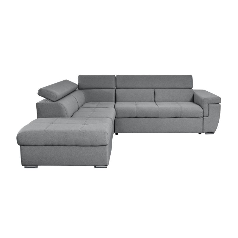 MILO - Canapé d'angle convertible avec coffre en tissu - Gris clair