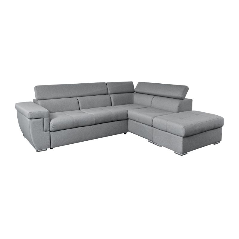 MILO - Canapé d'angle convertible avec coffre en tissu - Gris clair