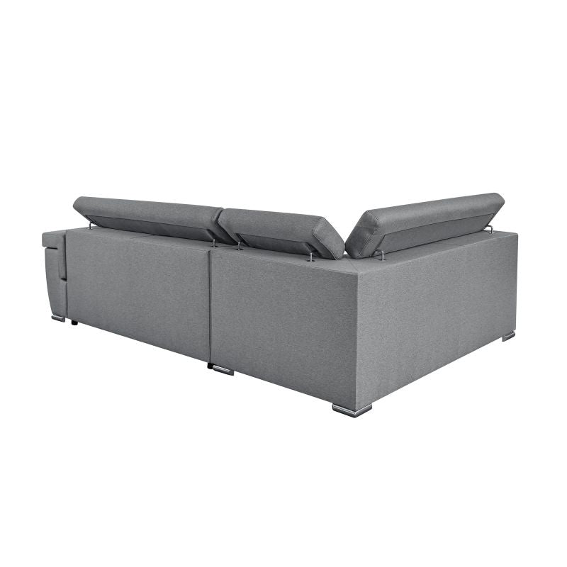 MILO - Canapé d'angle convertible avec coffre en tissu - Gris clair