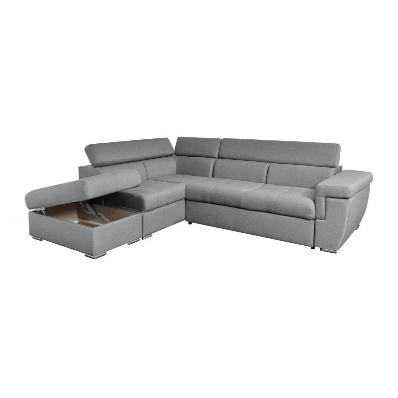 MILO - Canapé d'angle convertible avec coffre en tissu - Gris clair