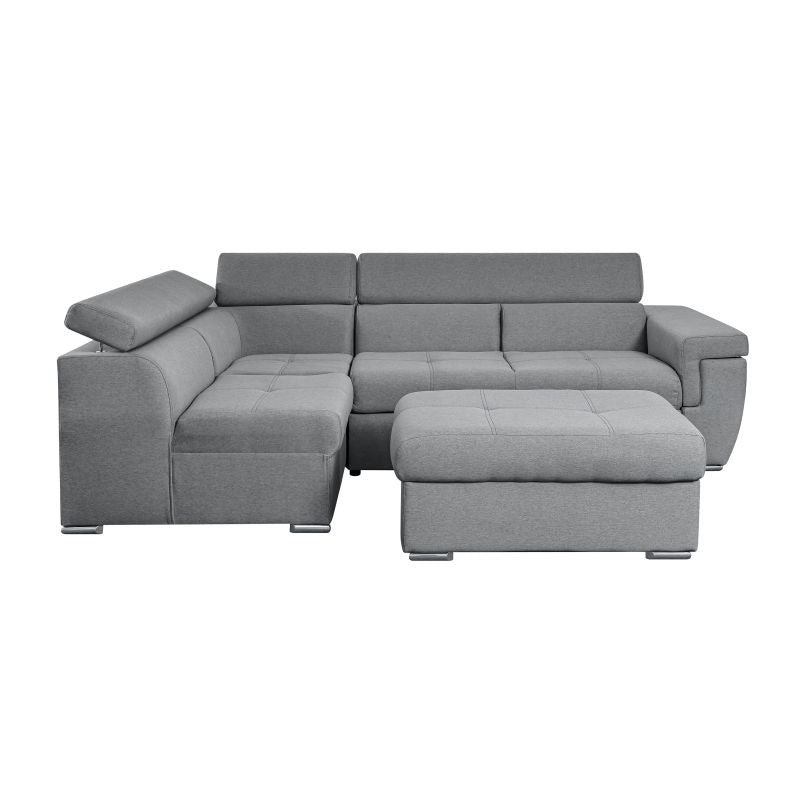 MILO - Canapé d'angle convertible avec coffre en tissu - Gris clair