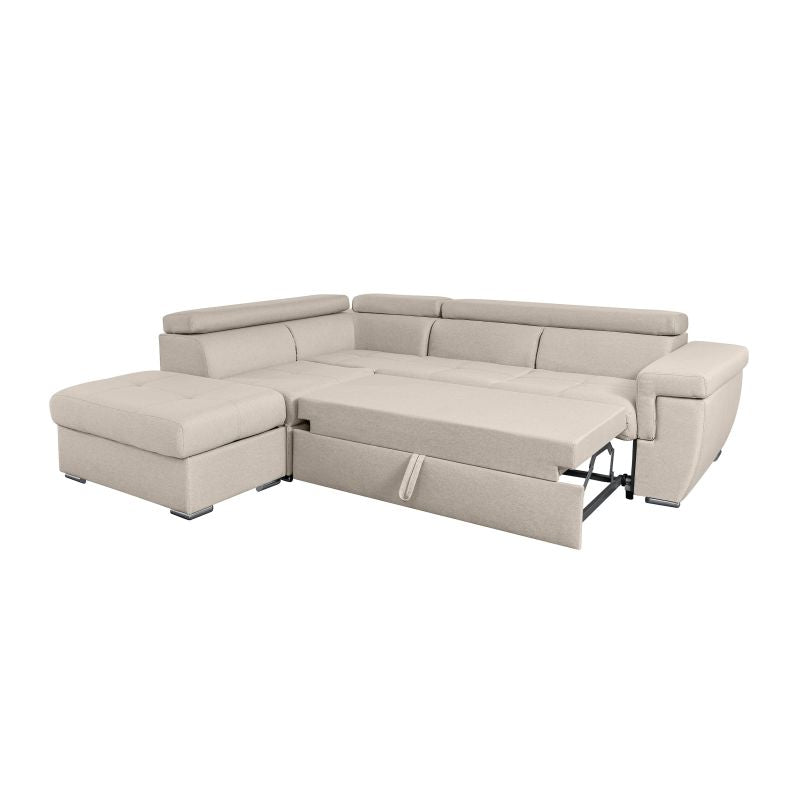 MILO - Canapé d'angle convertible avec coffre en tissu - Beige