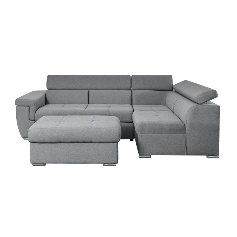 MILO - Canapé d'angle convertible avec coffre en tissu - Gris clair