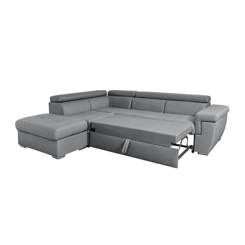 MILO - Canapé d'angle convertible avec coffre en tissu - Gris clair