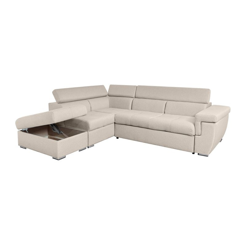 MILO - Canapé d'angle convertible avec coffre en tissu - Beige