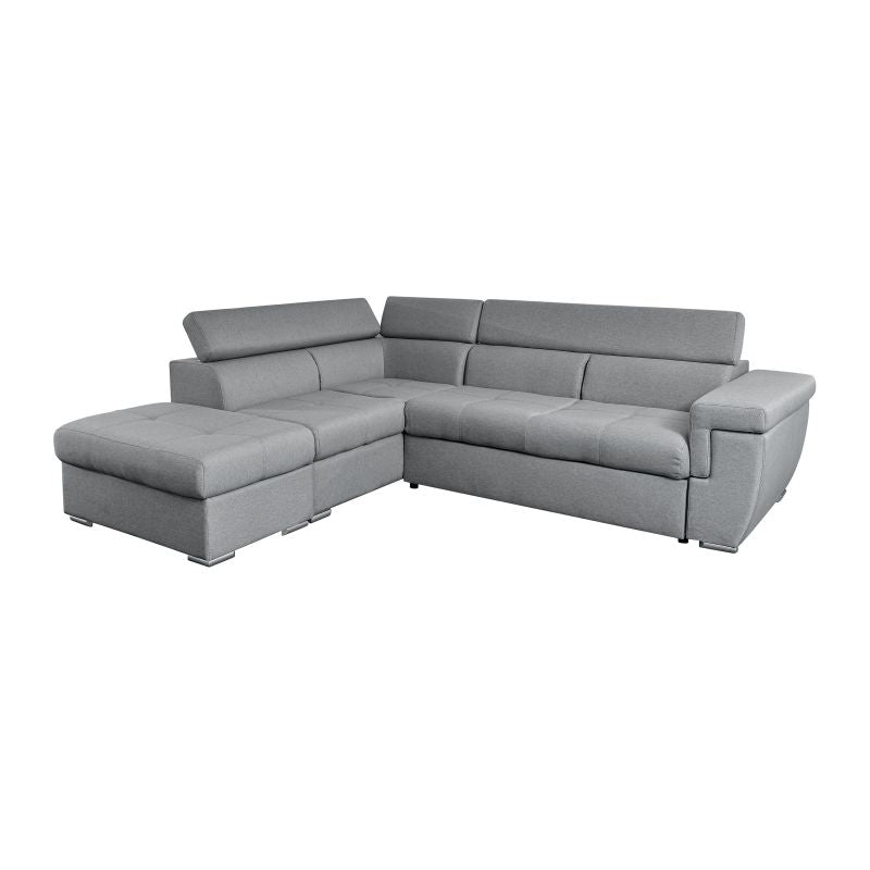 MILO - Canapé d'angle convertible avec coffre en tissu - Gris clair