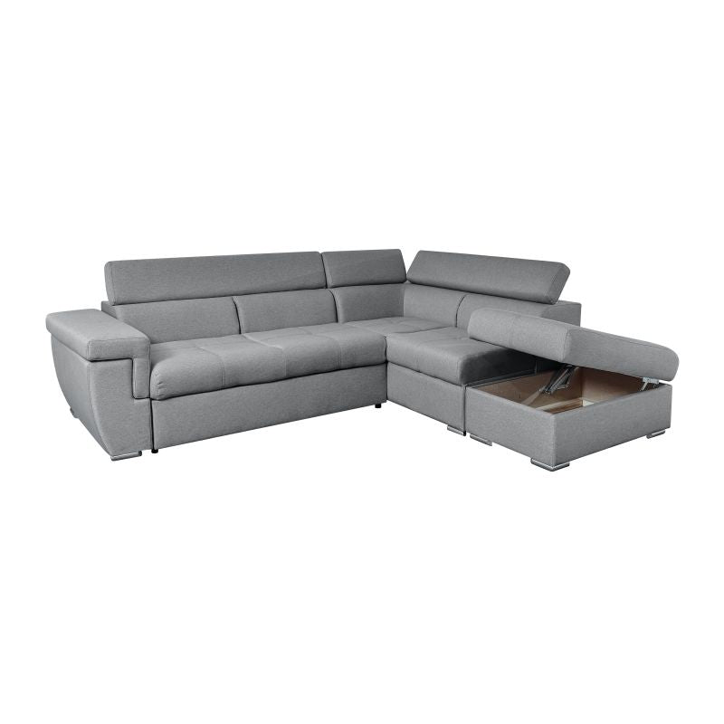 MILO - Canapé d'angle convertible avec coffre en tissu - Gris clair