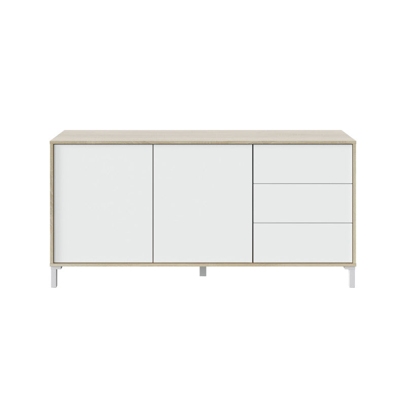 JAVIER - Buffet 2 portes et 3 tiroirs L154cm - Blanc/chêne