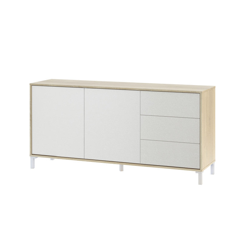 JAVIER - Buffet 2 portes et 3 tiroirs L154cm - Blanc/chêne