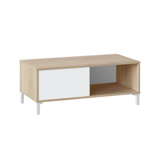 JAVIER - Table basse 2 niches L100 cm - Blanc/chêne